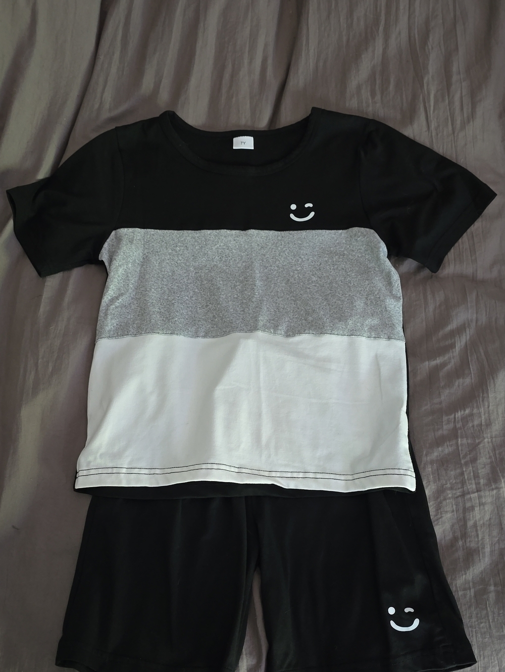Kids Black, Gray & White Colorblock Pajama Set with Smiley